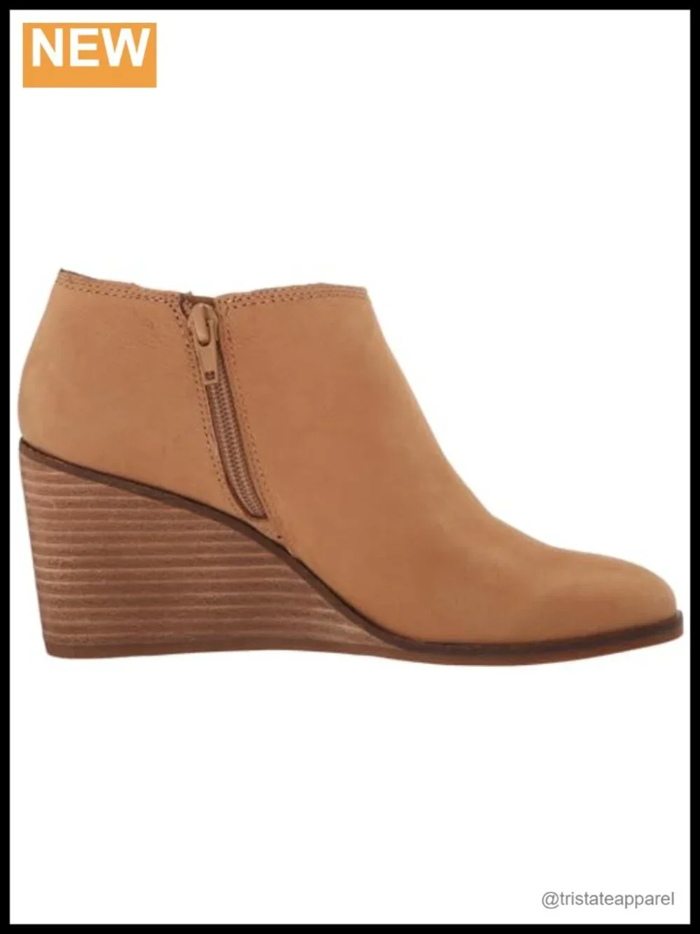 Women's Leather Ankle Bootie Wedge Heel Almond Toe Zip Closure